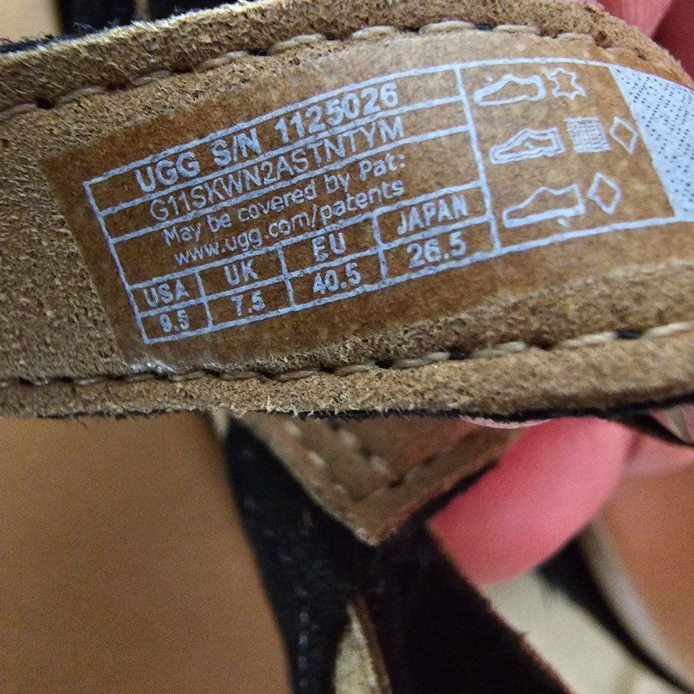 NEW IN BOX UGG NEUSCH BLACK GENUINE LEATHER PLATFORM SANDALS SIZE 9.5 - Picture 12 of 16